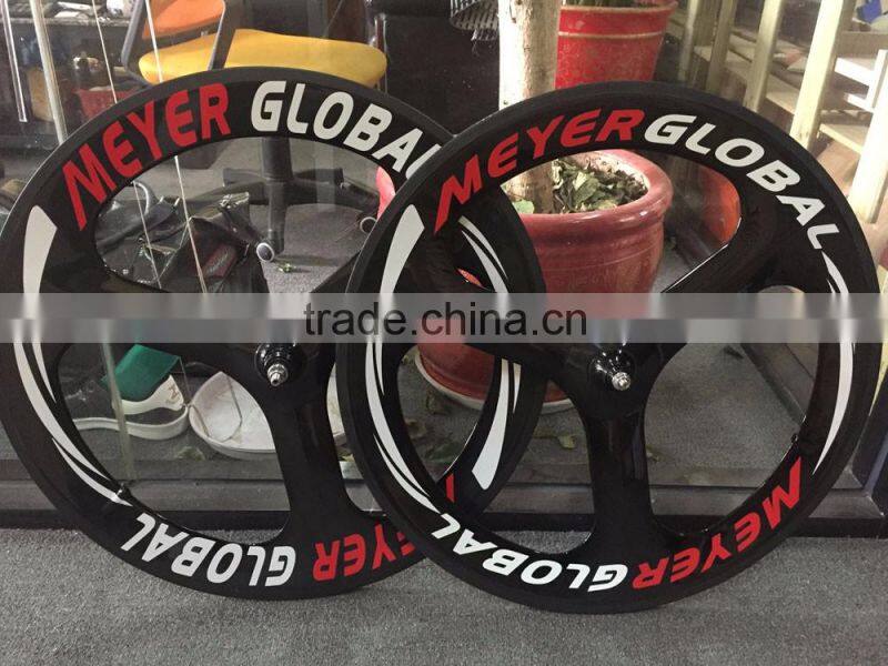MeyerGlobal Reflective logo 700C full carbon fiber tri spoke rim rear fixed gear wheels