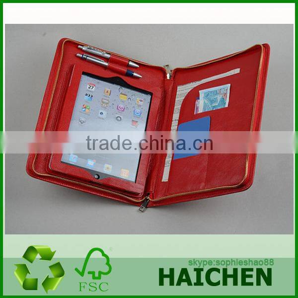 Hot Selling Leather Portfolio Case With Zipper Closure