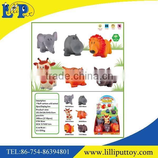 Cartoon dinosaur toy set with trees and stones