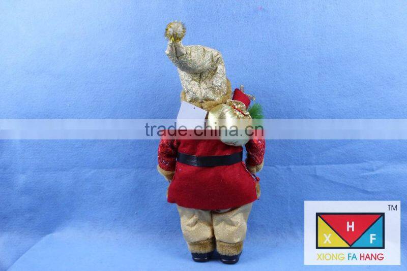 Luxurious Standing Santa Claus Christmas Figure in Red Holly Berry Coat with Corduroy Pants