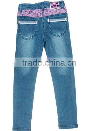wholesale price girls jeans with Kitty child washing blue jeans clothing