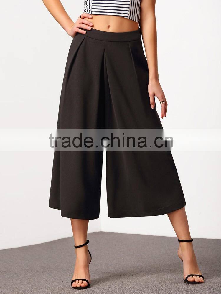 2016 latest design factory wholesale 3/4 length culottes lady pants hot pants sale with wide leg sleeve
