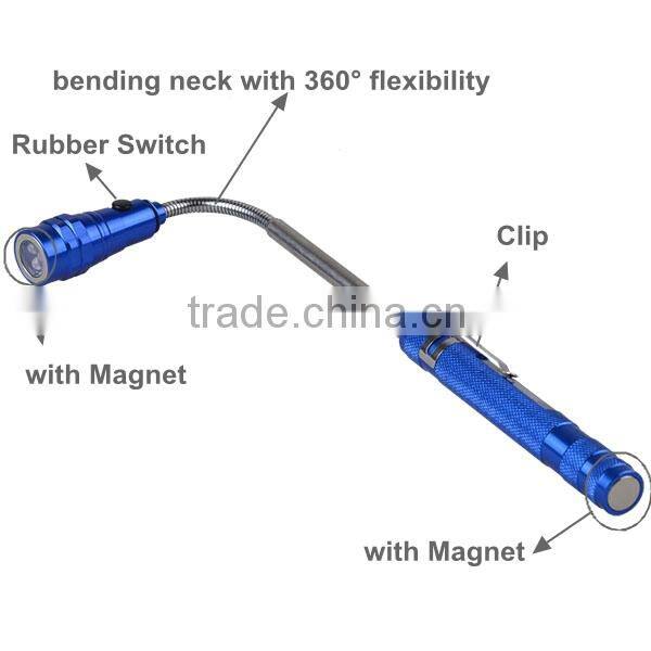 Promotional High Power 3 LED Torch Telescipic Extendable Flexible Pick Up Flashlight