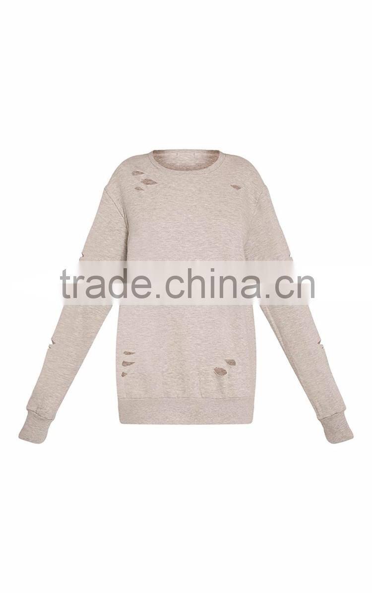 American style hoodies, Grey Ripped Oversized Sweatshirt, high quality cotton hoodies for women