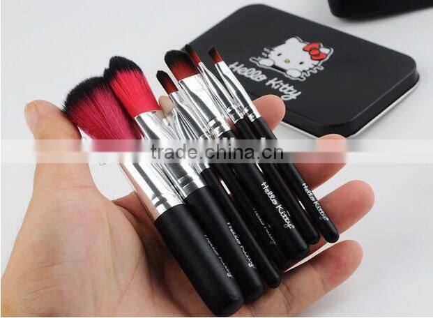 Mini 7pcs Tin box black Kitty make up bucket brushes makeup sets