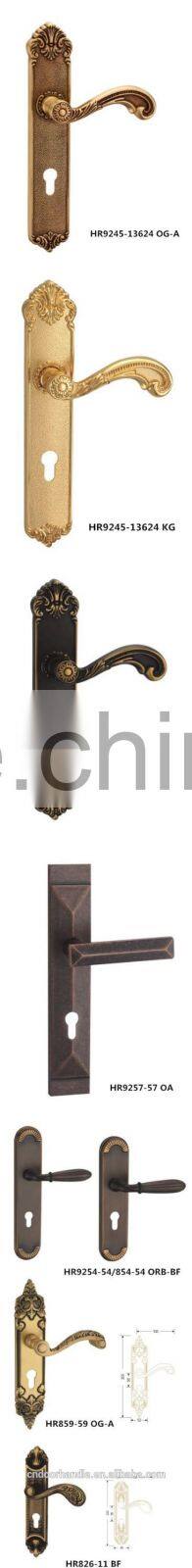China Brass door handles 250-270mm long plate with 8545 lock body and brass cylinder