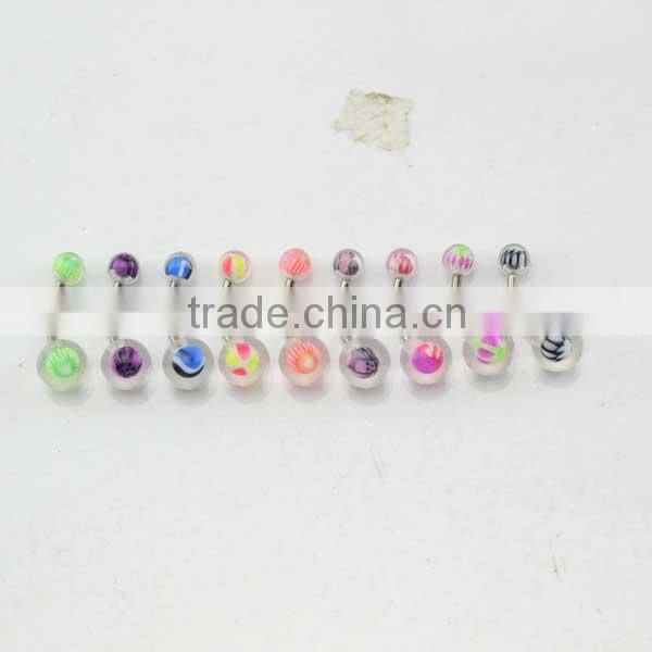 Stainless Steel Curved Barbell with Charming Acrylic Balls Tongue Rings New Fashion Magnetic Tongue Piercing Jewelry