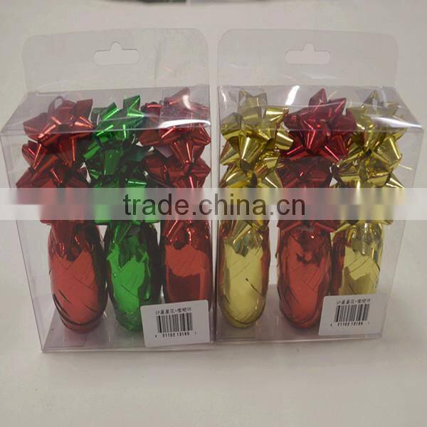 Golden And Silver Colored Gloss Metallic Curly Ribbon Gift Bows For Christmas Ornament