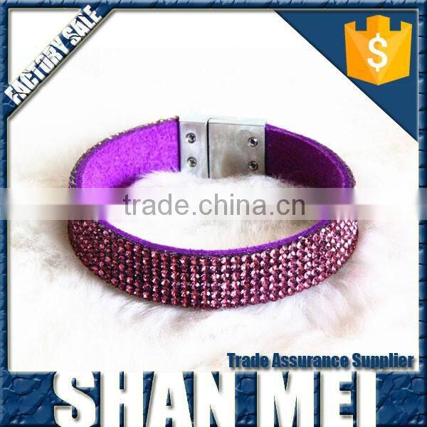 hot selling handcraft bright green crystal leather bracelet/bangles