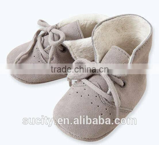 2014 newest soft sole warm leather newborn baby shoes with lace