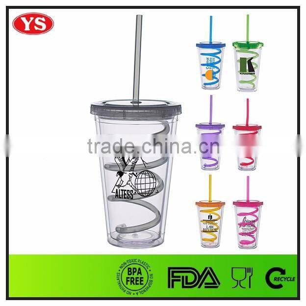 16oz bpa free wholesale plastic custom printed mugs with curly straw