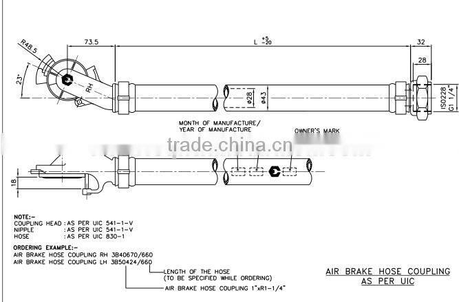Railway Vehicle Air Brake Hose Coupling for Brake Pipe