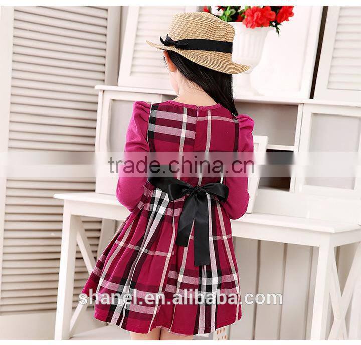 New arrival 2015 Autumn/Winter long sleeve girls plaid dress princess dress