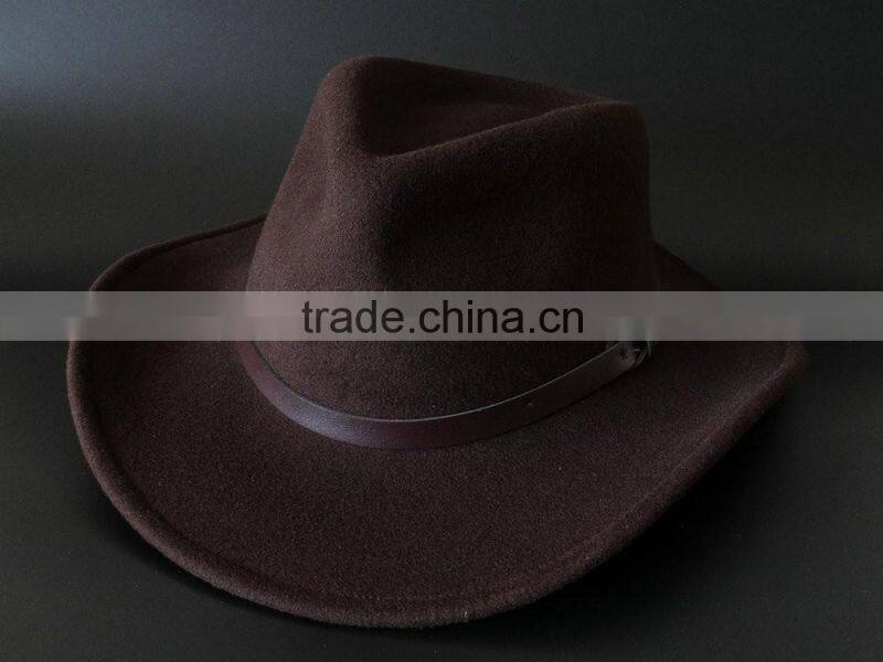 Plain Dyed Pattern and 100% Wool Material cowboy hat with string