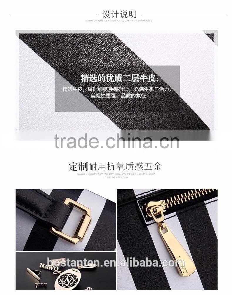 Striped design women handbag leather tote bag lock metal buckle