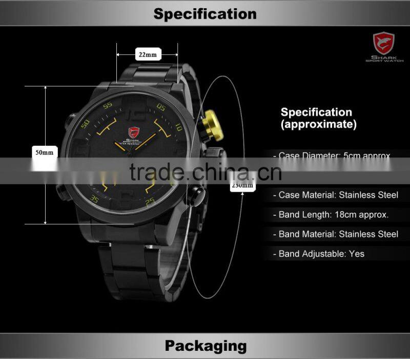 Military SHARK Analog LED Stainless Steel Sport Quartz Wrist Men Digital Watch