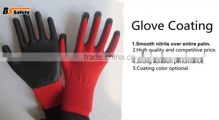 BSSAFETY softtextile nitrile coated glove for construction work knitted hand gloves