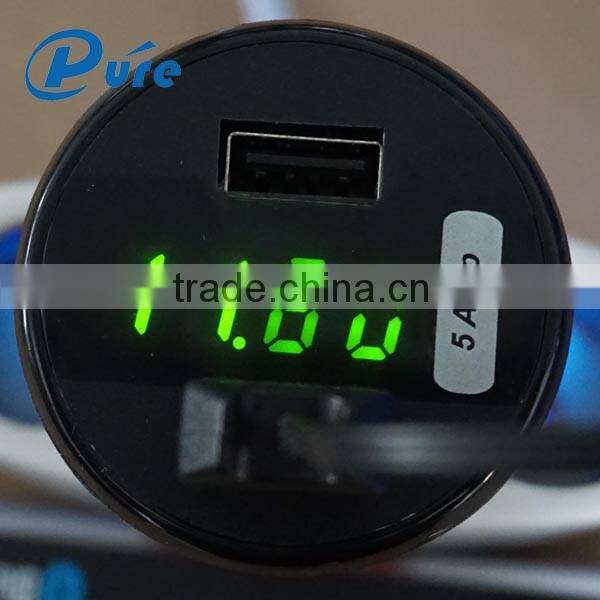 4 in 1 Dual USB 360-Degree Rotation Car Charger Cigarette Lighter Plug With Digital Voltmeter Ammeter Temperature Gauge for Cell