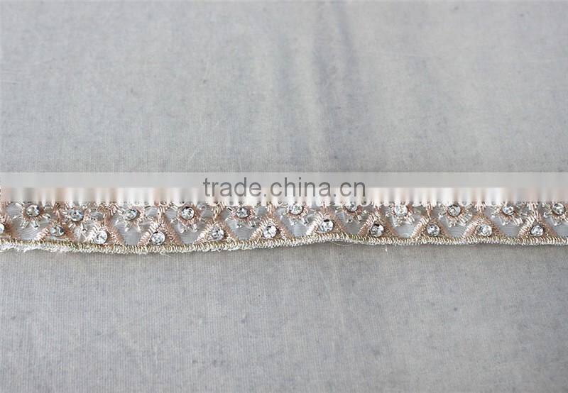 2.5cm beaded organza embroidery lace trim with cup sequins in rose gold