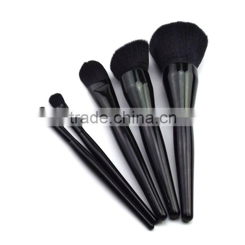 Wholesale 5pcs beautiful private label cosmetics makeup brush set black VEGAN wooden synthetic hair make up brushes