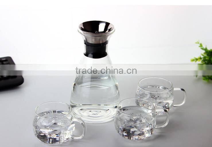 Glass Drip-free Carafe with Stainless Steel Silicone Flip-top Lid, Hot and Cold Water Pitcher, Tea/Coffee Maker