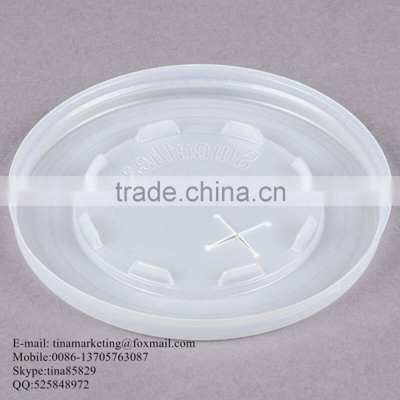 Custom High-Quality Polystyrene Translucent Flat Plastic Lid with Straw Slot for Paper Cup