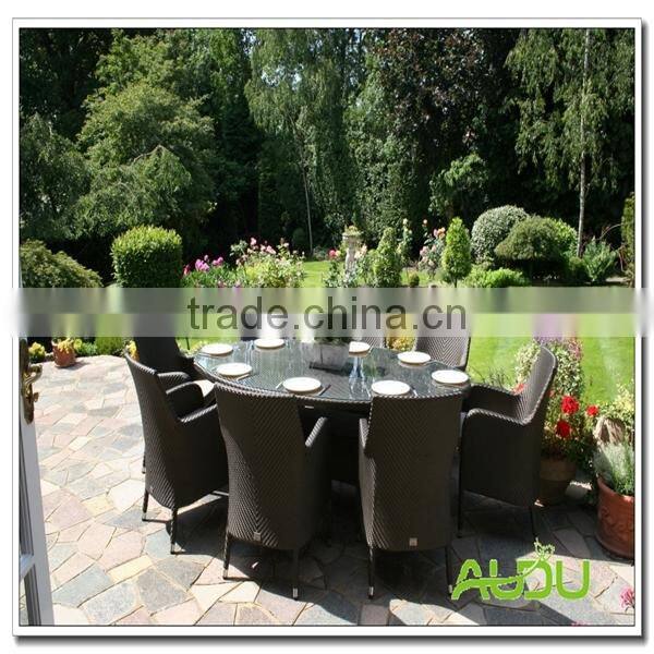 Audu Rattan Victoria Round Table and Eight Chairs