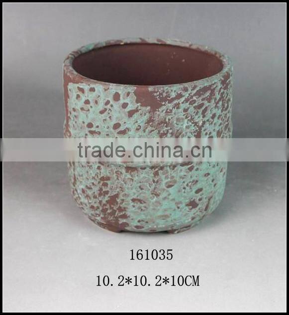 green glazed stoneware flower pot