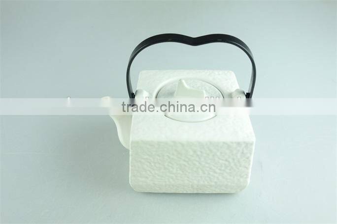 stocklot cheap white porcelain big capacity square shape teapot iron handle