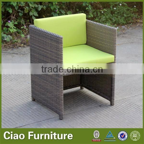 Space saving rattan cube dining table and 6 chairs