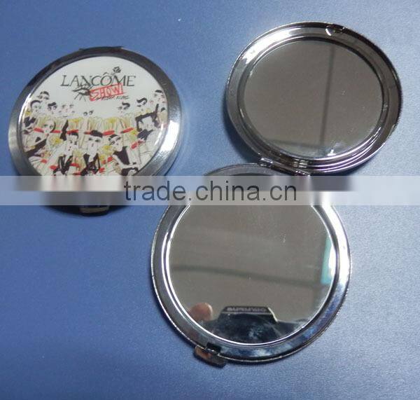 Folding metal round shape custom logo travel cosmetic mirror