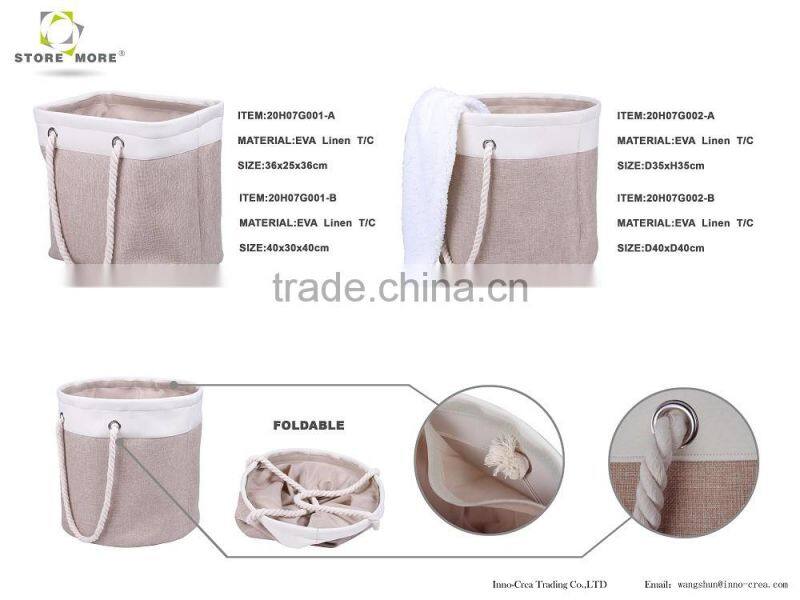Household Round Foldable Polyester Laundry Basket With Handles