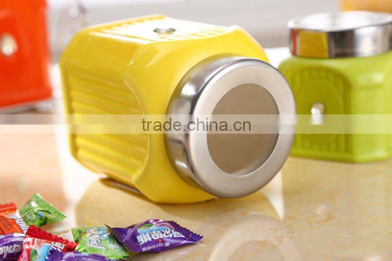 Kitchen ceramic canister set with stainless metal stand