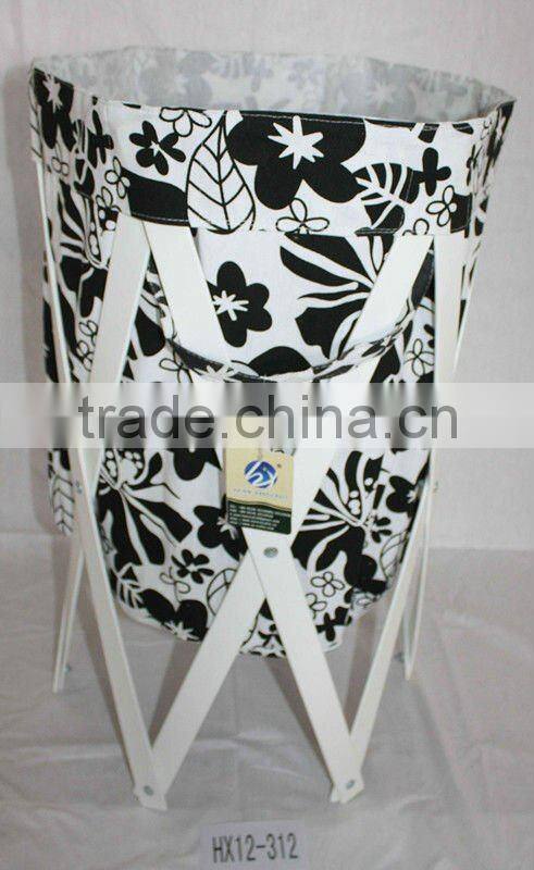 Folding Wooden Canvas Bag Laundry Hamper