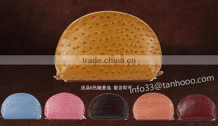 Women's cosmetic bag colorfull fashion Ostrich grain leather make-up bag manufacturer