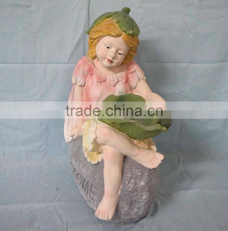 Fiberglass garden girl welcome statue ornament