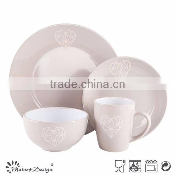 China ceramic diamond heart emboss dinnerware set