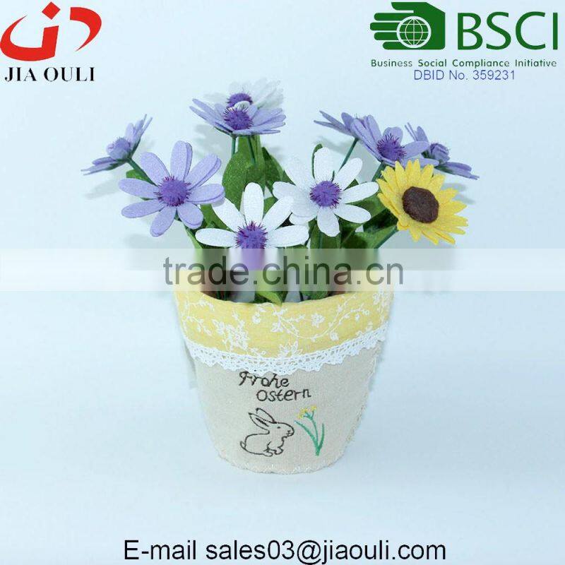 With handle and Linen Fabric plant pot cover, burlap easter basket for flowers