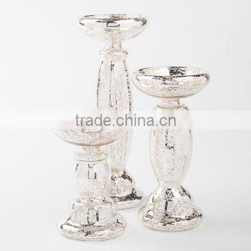 Unique Mercury Glass Pillar Candle Holder Set of 3 (3 Sizes)
