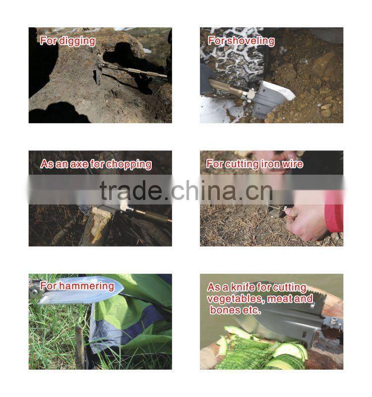 2015 New Concept Outdoor Multifuction Automotive Tools with Shovel Knife Hammer and Hoe