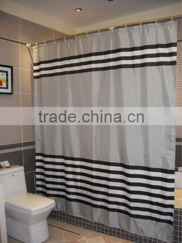 Printed fabric shower curtain and bath accessory