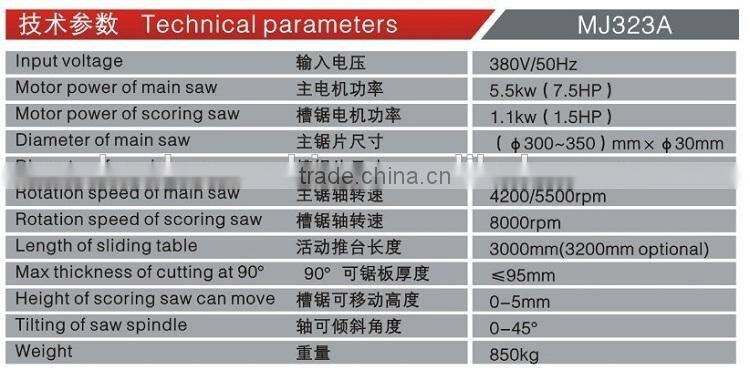 European Quality CE Sliding Panel Saw MJ323