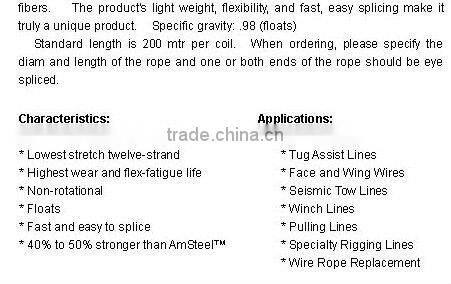 12 Strand UHMWPE Hawser / UHMWPE Marine Rope