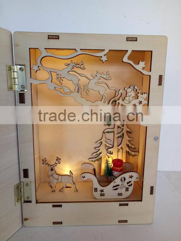 Christmas Laser Wooden Engraving Book LED Box Gift