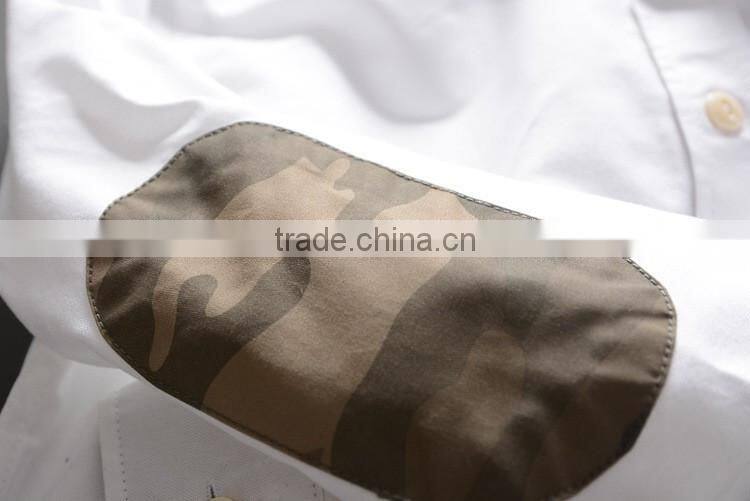 100% cotton men Oxford Casual Shirt, Long Sleeve Shirt with embroidery & elbow patch