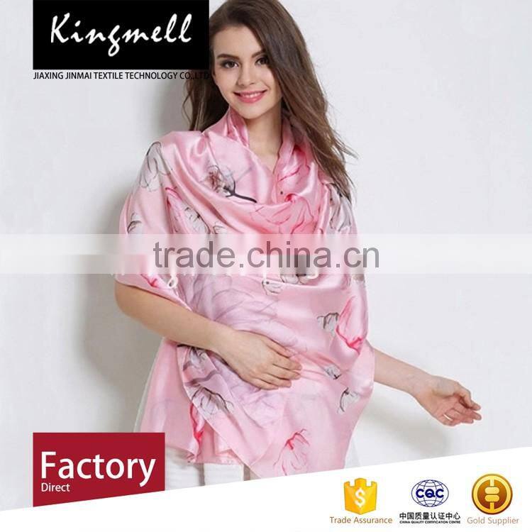 Wholesale customized pink digital printed silk shawl scarf