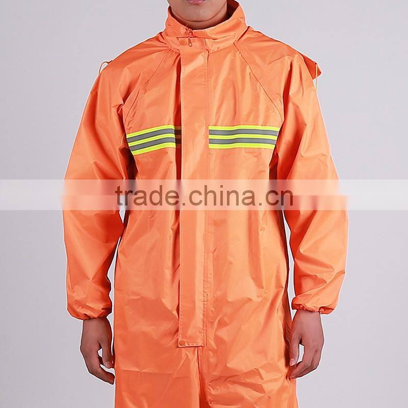 High Visibility Safety orange rain gear wear rain suit polyester /pvc nylon/Rubber rain coat waterproof