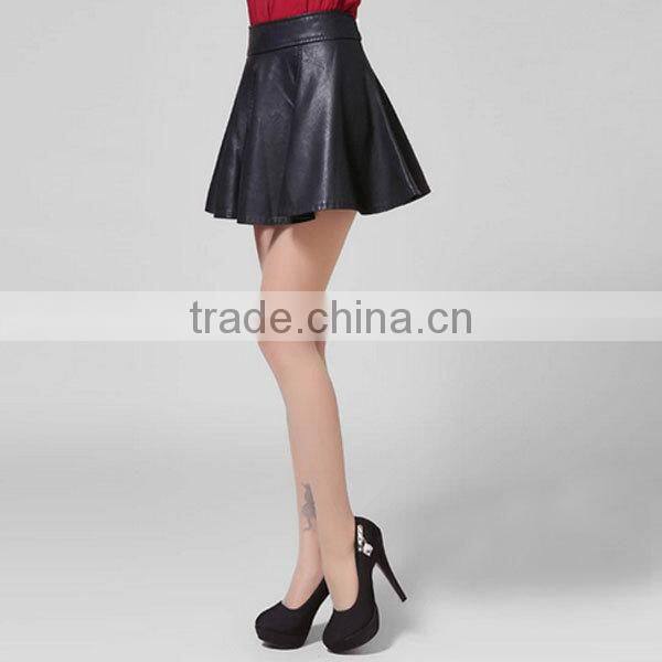 New Design Top Fashion Elegant mini short Sexy Black Leather Skirt