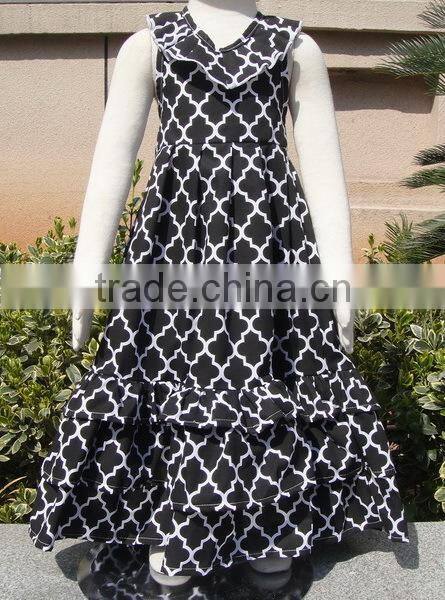 2014 Wholesale baby girls new design dresswear model ruffle Chevron Printed Woven Dress