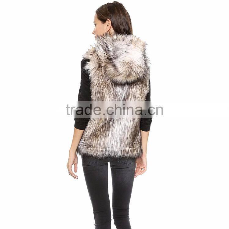 HAODUOYI Women Fashion Gray Faux Fur Two Way Sleeveless Coat